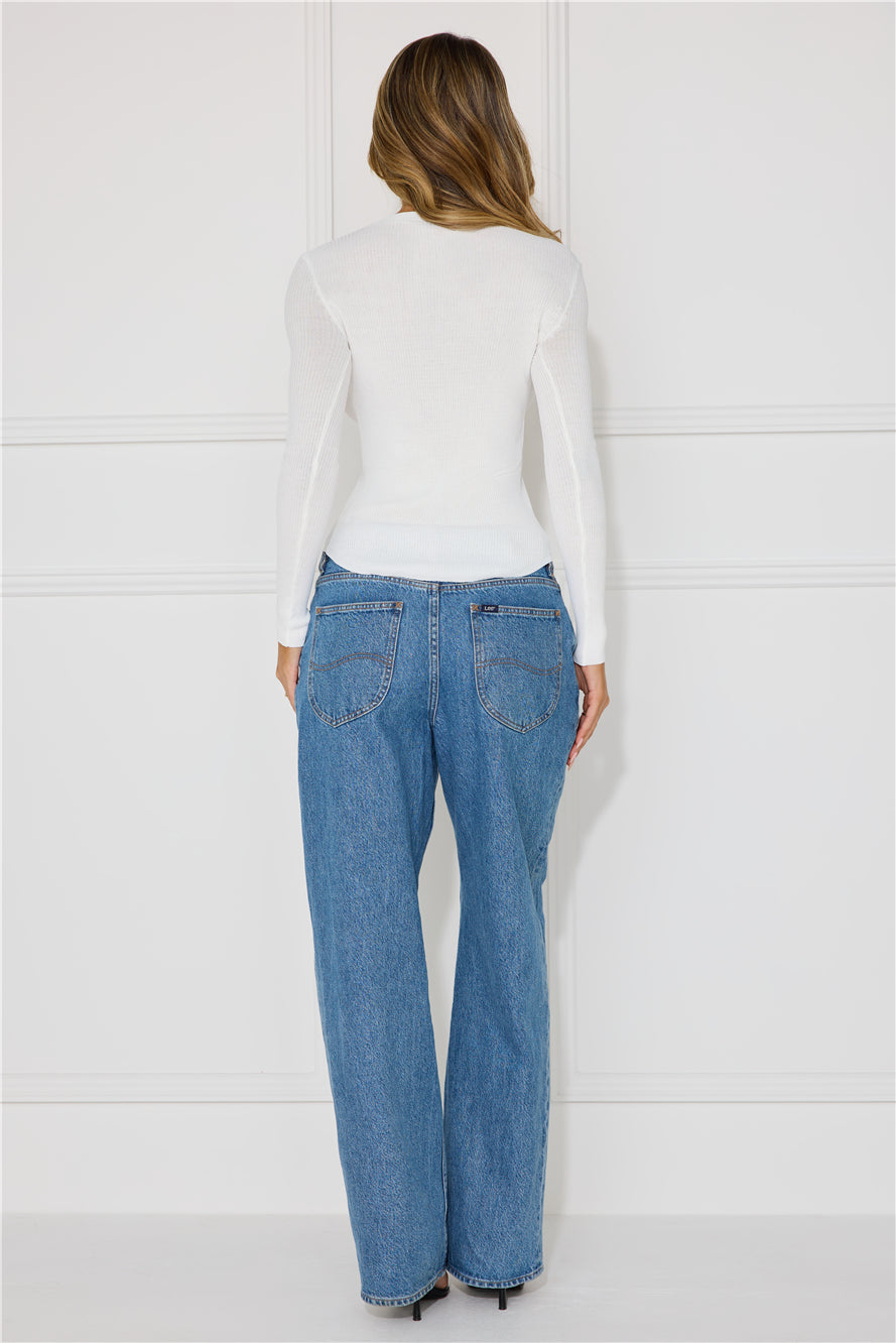 Buttoned Up Ribbed Long Sleeve Top White