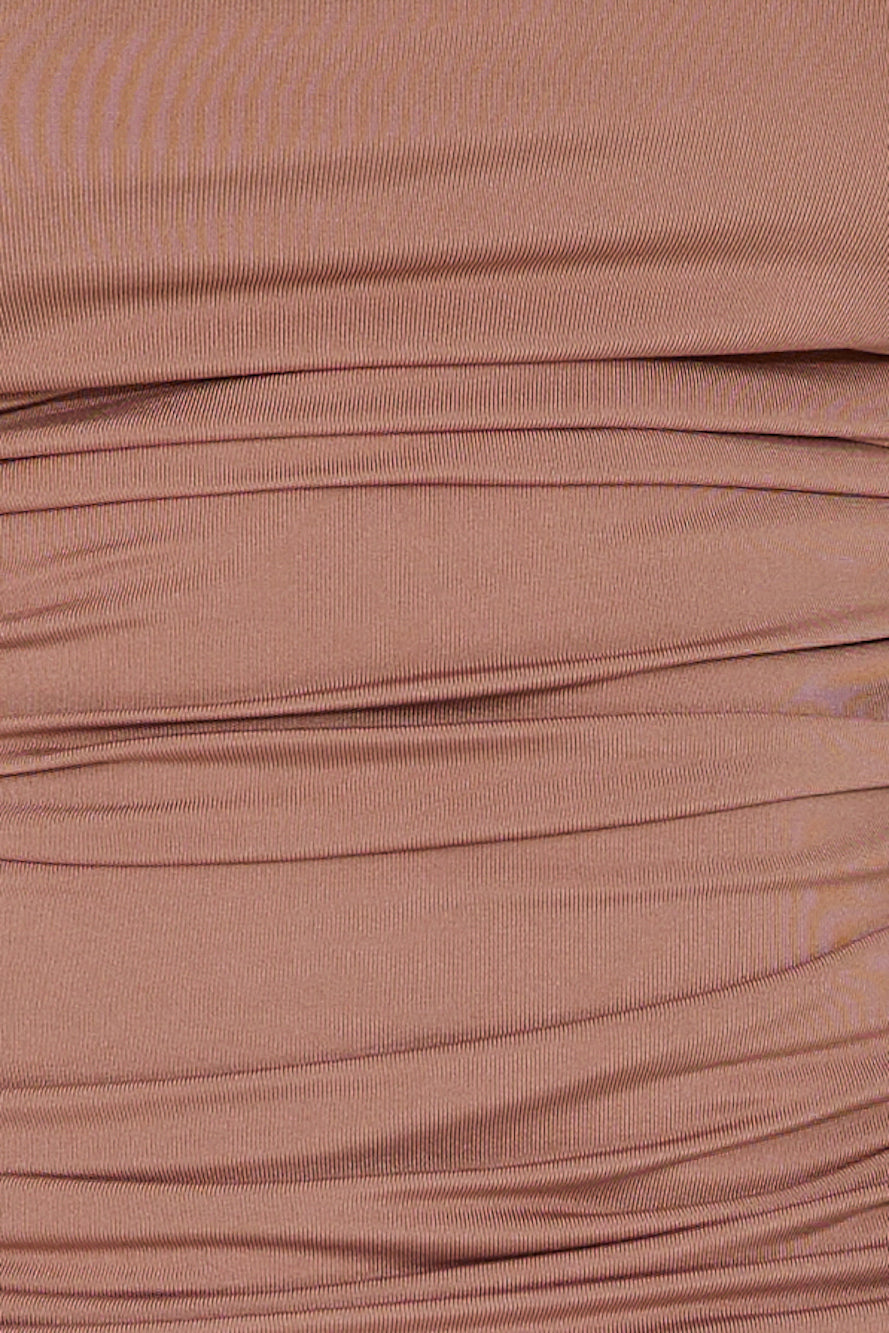 Slinky Feelings Off Shoulder Long Sleeve Top Mocha