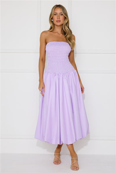 Modern Girl Style Strapless Bubble Midi Dress Lilac