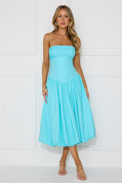 Adelaide Strapless Bubble Midi Dress Blue