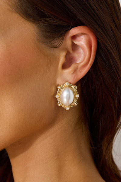 18k Gold Plated Mirror Pearls Earrings Gold