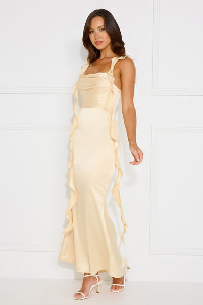 Romance High Satin Maxi Dress Yellow