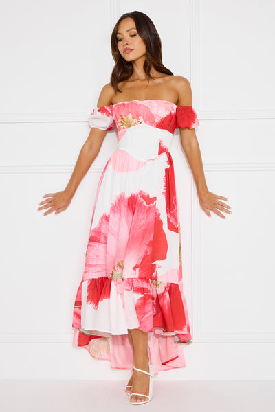 Luxe Narrative Off Shoulder Maxi Dress Pink