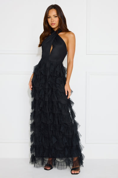 Aisling Halter Tulle Maxi Dress Black