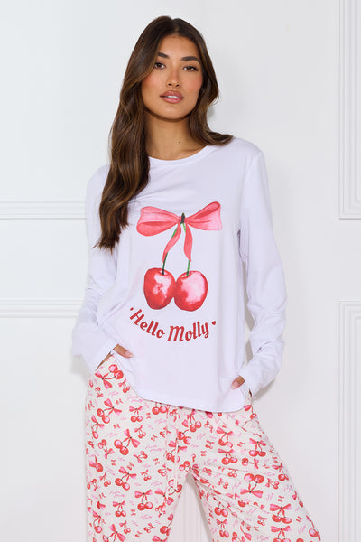 Cherry Pie Long Sleeve Pyjama Top White