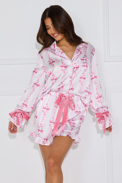 Goodnight Kisses Satin Pyjama Shirt Pink