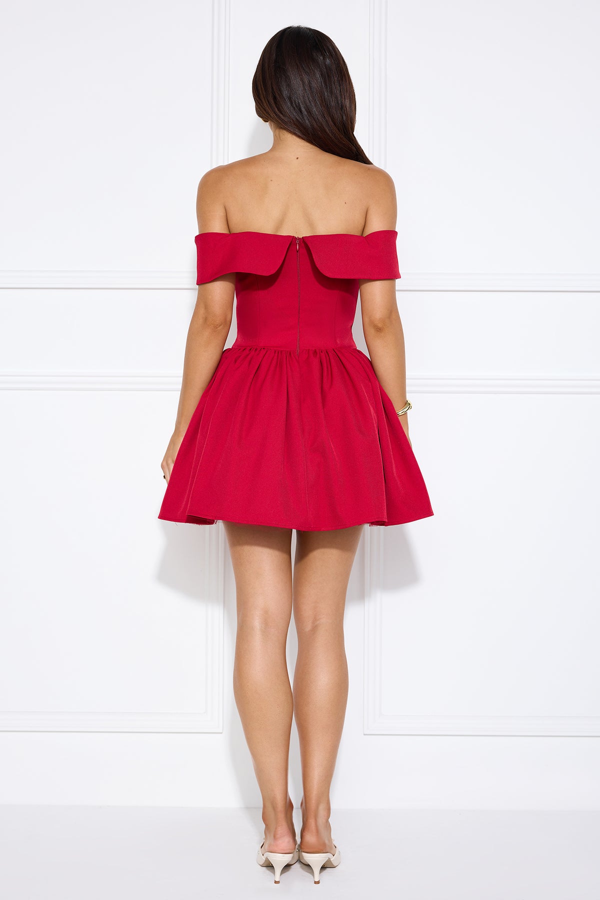 Ballroom Lights Off Shoulder Mini Dress Red