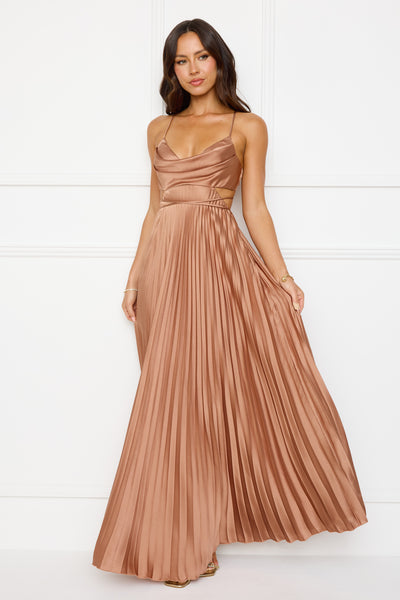 Solara Satin Maxi Dress Brown