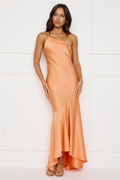 Masquerade Energy One Shoulder Satin Maxi Dress Orange