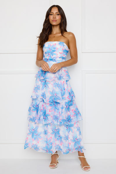 Chicago Chic Strapless Maxi Dress Blue