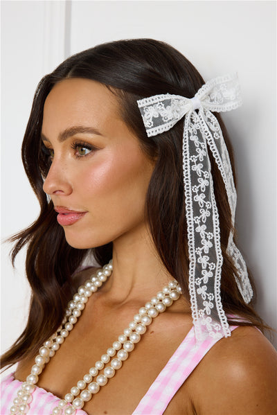 Lace Bow Hair Clip White