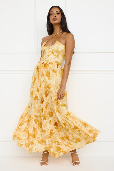 Silken Sunshine Halter Maxi Dress Yellow