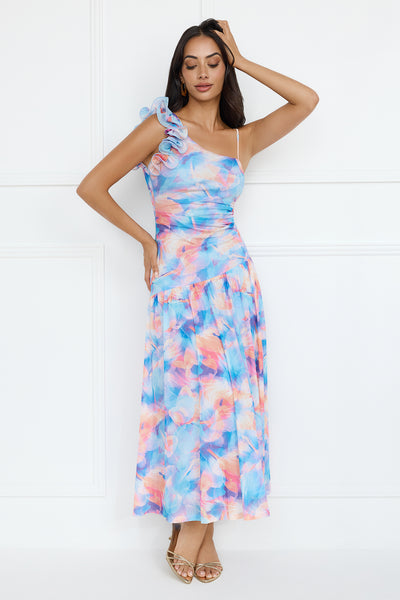 Pretty Encounter Mesh Maxi Dress Blue