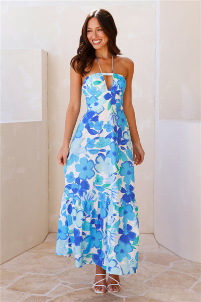 Surfside Escape Halter Maxi Dress Blue