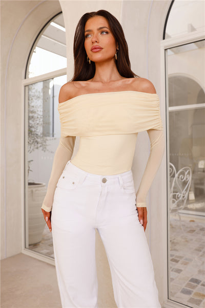 Chérie Off Shoulder Mesh Bodysuit Yellow