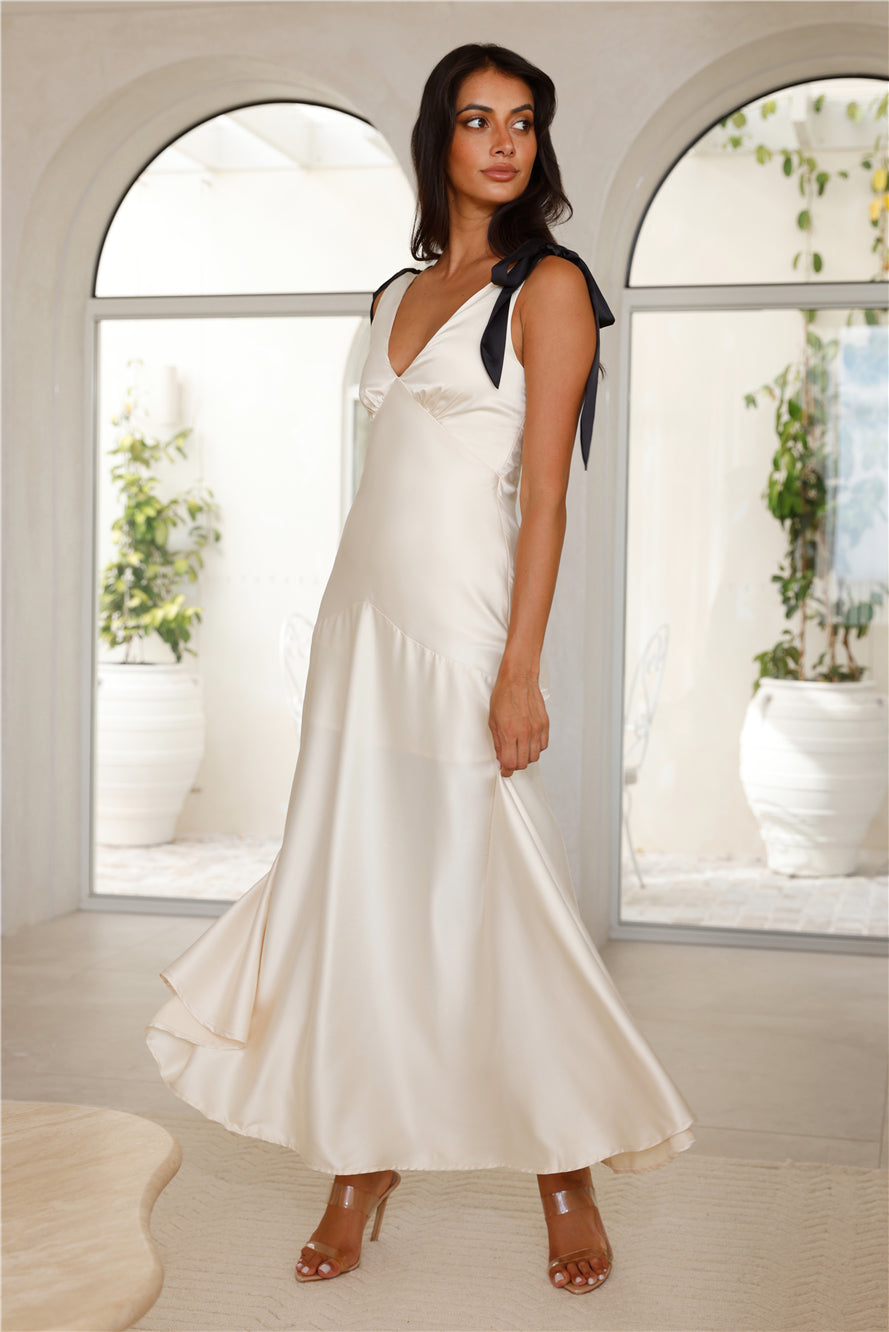 Petals And Promises Satin Maxi Dress Champagne