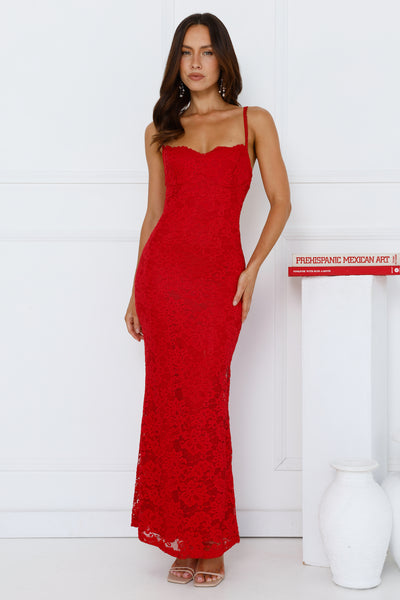 Soft Sweet Lace Maxi Dress Red