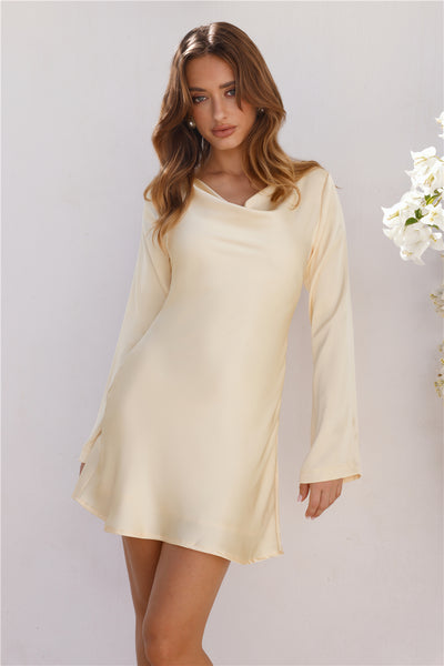 Embrace Simplicity Satin Long Sleeve Mini Dress Yellow