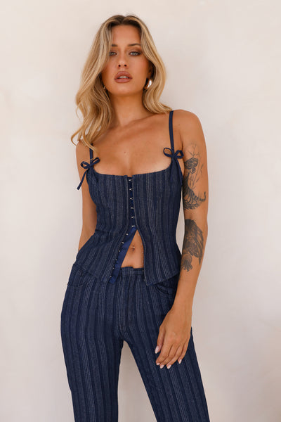 LIONESS Charismatic Denim Corset Dark Pinstripe