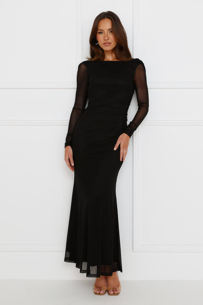 Whimsy Wonder Long Sleeve Mesh Maxi Dress Black