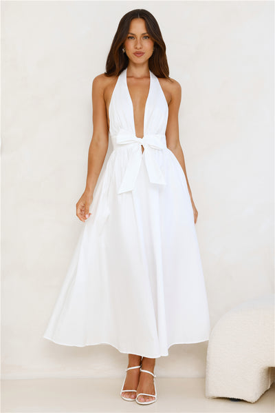 Moonlit Reverie Halter Midi Dress White