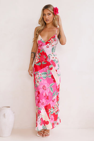 Fruit Picking Linen Blend Maxi Dress Pink