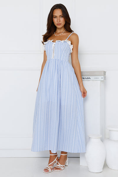 Gaia Gingham Maxi Dress Blue