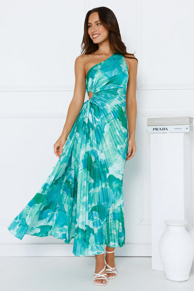 Rose Quartz One Shoulder Satin Maxi Dress Green