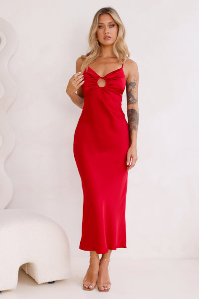 Style Compass Satin Midi Dress Red