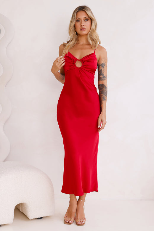 Style Compass Satin Midi Dress Red