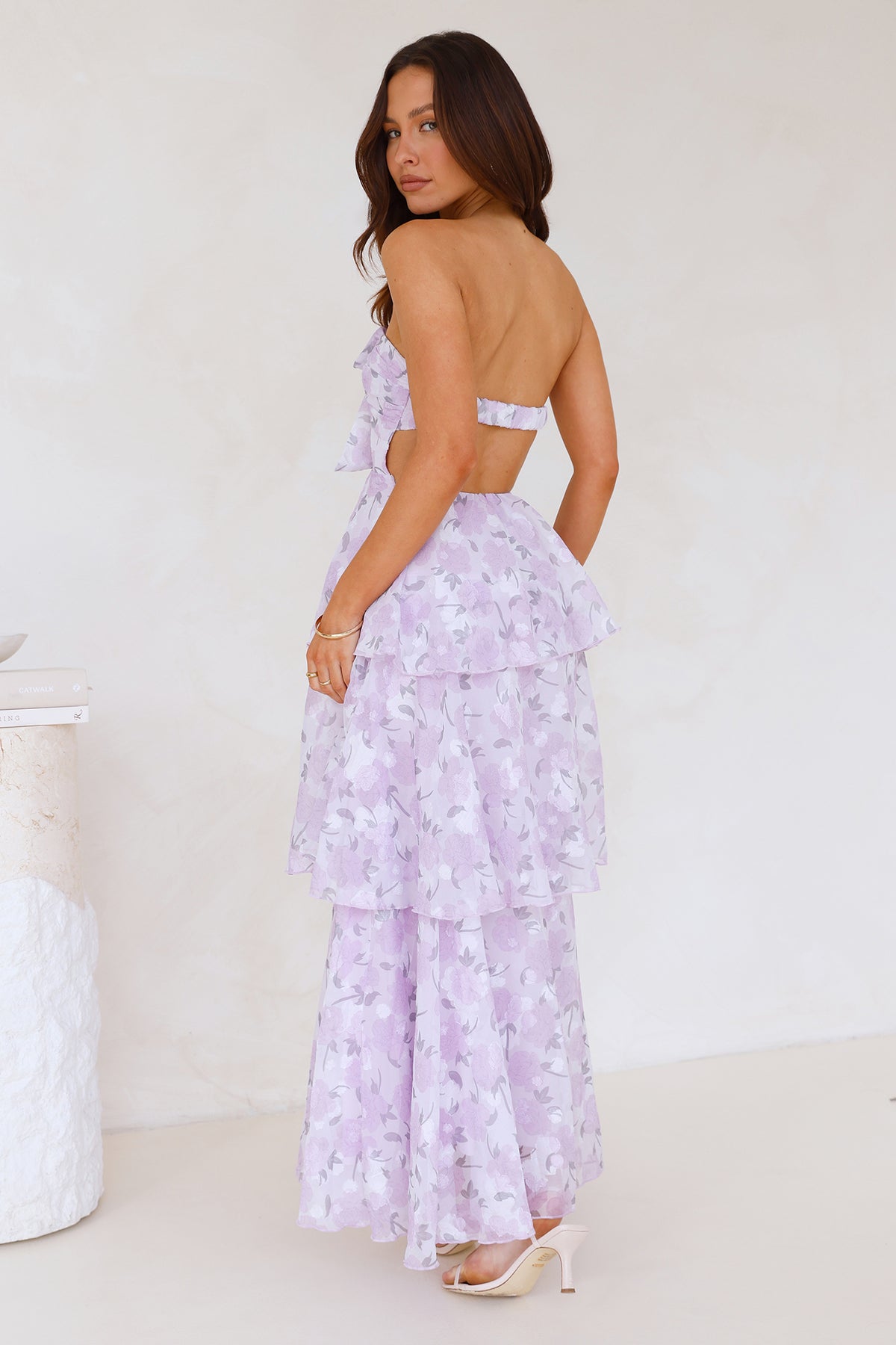 Spring Flower Strapless Maxi Dress Lilac