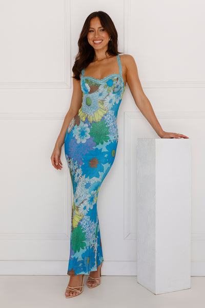 More To Make Mesh Maxi Dress Blue