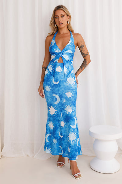 Night Sky Fantasies Maxi Skirt Blue