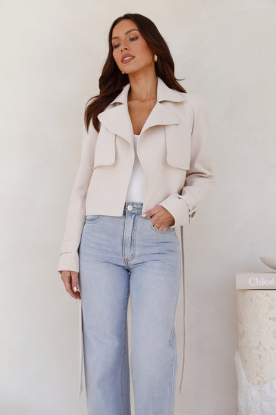 Winter Effect Cropped Trench Coat Beige