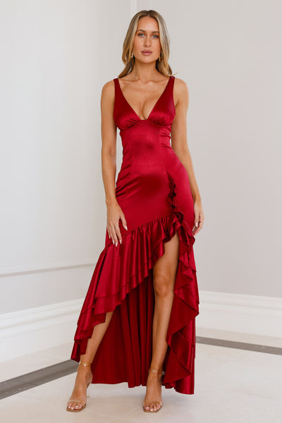 Twilight Luxe Satin Maxi Dress Maroon