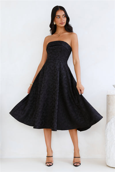 Ink Love Strapless Midi Dress Black