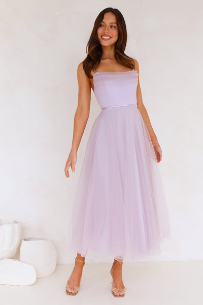 Signal My Way Tulle Midi Dress Lilac