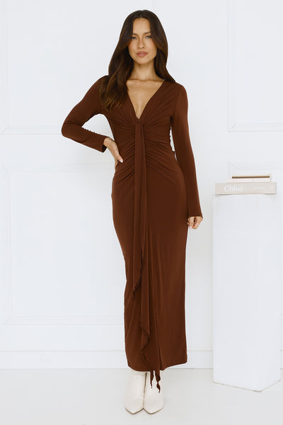 Golden Mirage Long Sleeve Maxi Dress Brown