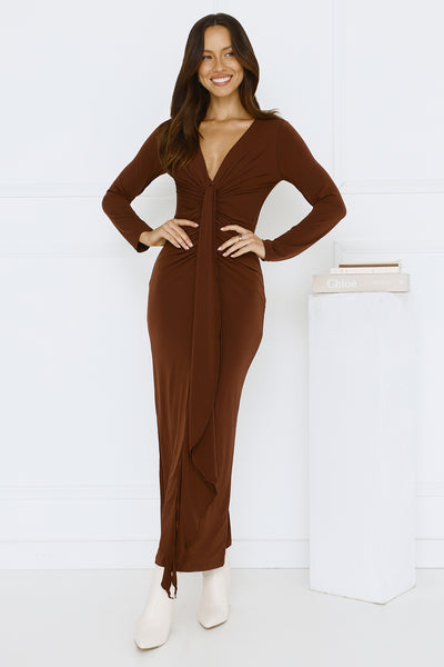 Golden Mirage Long Sleeve Maxi Dress Brown