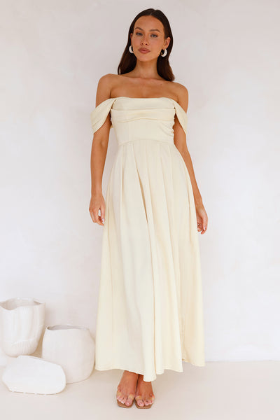 Classy Affair Off Shoulder Satin Maxi Dress Yellow