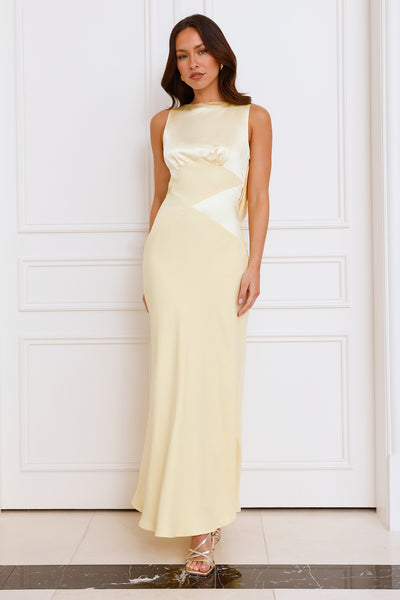 Refined Seascape Satin Maxi Dress Yellow