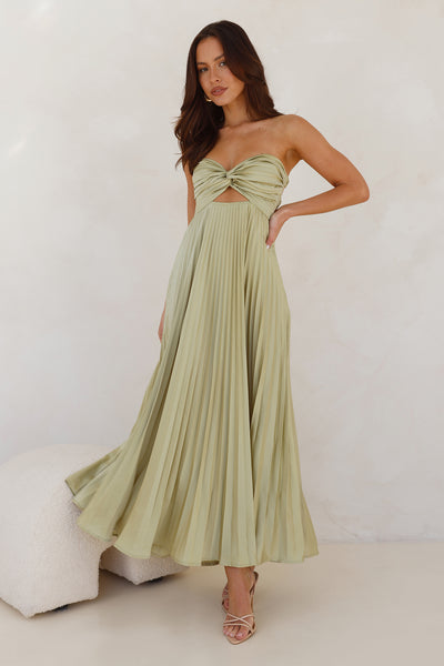 Frosted Berry Strapless Pleated Maxi Dress Lime