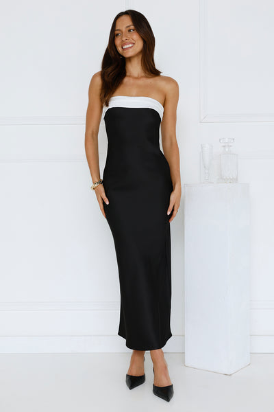 Black Tie Soirée Strapless Satin Maxi Dress Black