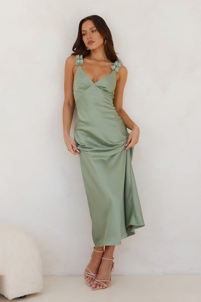 Silken Twilight Satin Maxi Dress Sage