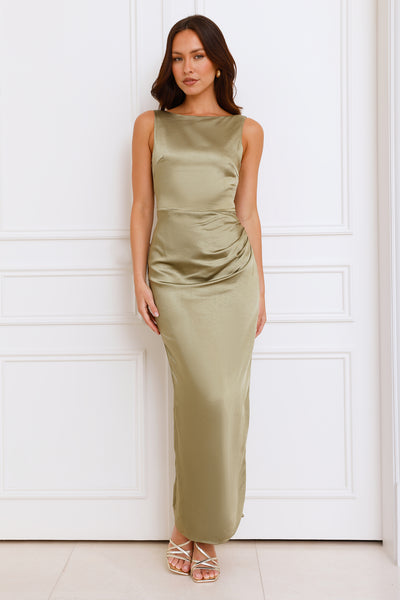 Twilight Affair Satin Maxi Dress Sage