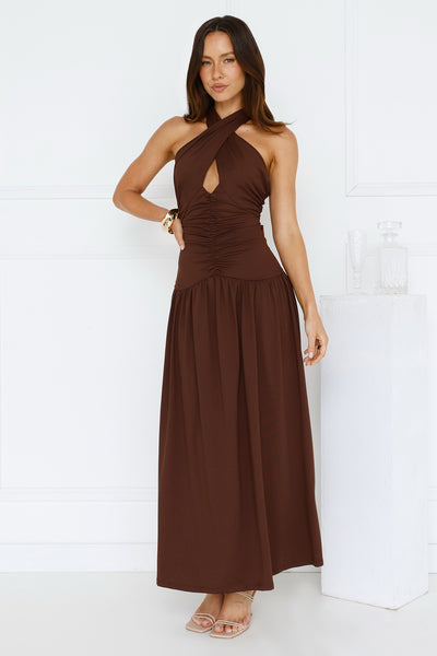 Enchanted Mirage Halter Maxi Dress Brown