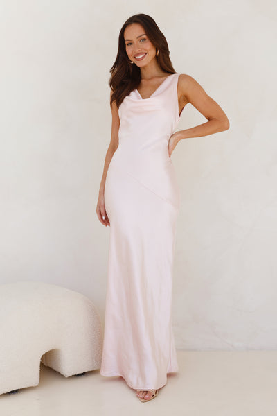 Seen For You Cowl Neck Satin Maxi Dress Pink