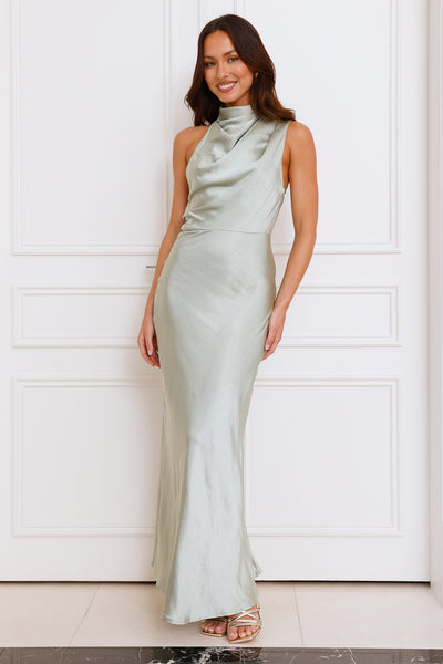 Formal Luxe Satin Maxi Dress Sage