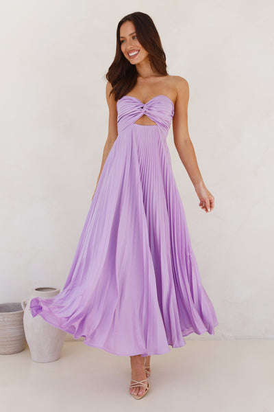 Frosted Berry Strapless Pleated Maxi Dress Lilac