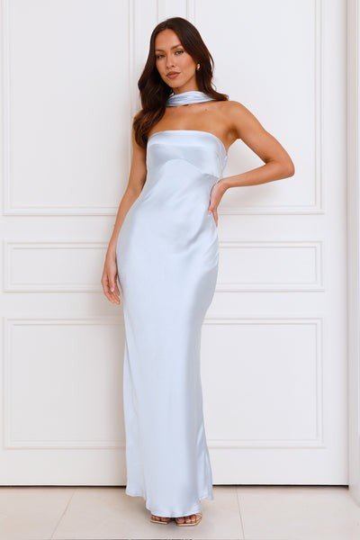 Precious Pearl Satin Maxi Dress Blue